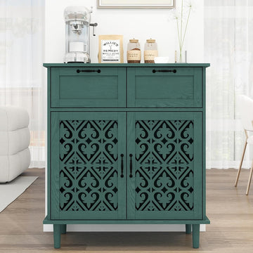 Kitchen Storage Cabinet with Drawers - Accent Cabinet with Carved Door, Floor Sideboard Buffet with Storage, Small