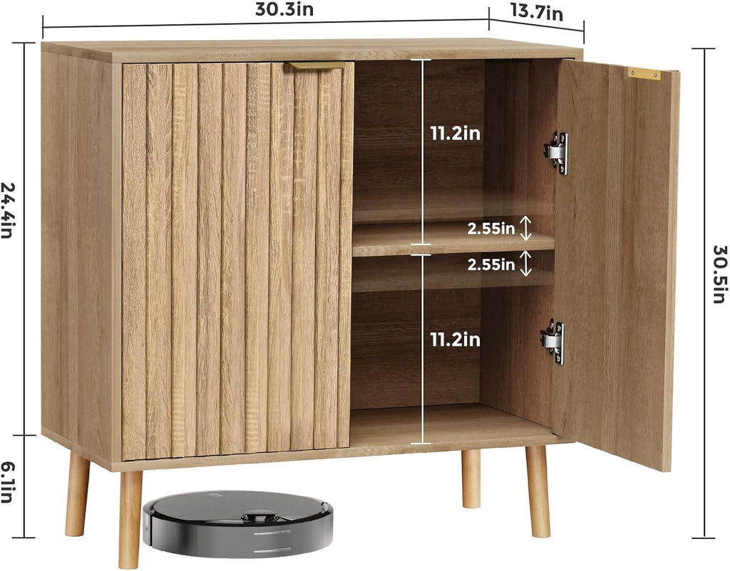 Fluted Storage Cabinet, Free Standing Buffet, Wood Sideboard, Multifunctional Accent Storage (1, Oak)