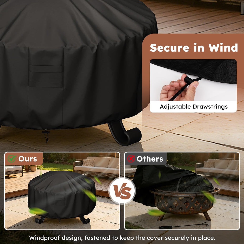 Fire Pit Cover Round 36" Dia x 24" H, Heavy Duty 600D Waterproof