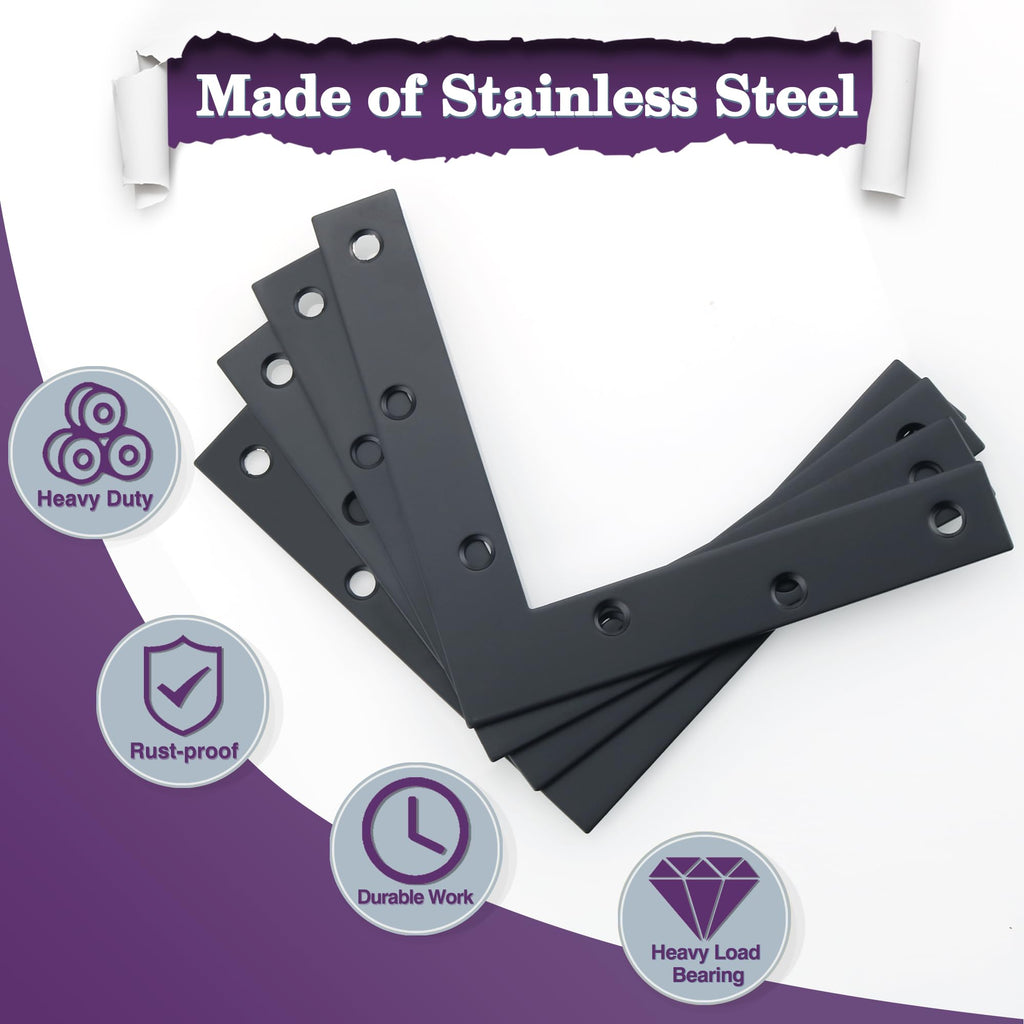 L Flat Brackets for Wood,Corner Bracket Mending Plate,Black,4 Pack