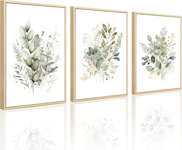 Watercolor Botanical Wall Art Set of 3 Boho Floral Canvas Wall Decor Prints Sage Green Wildflower Wall Art Modern