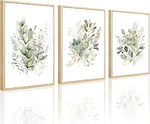 Watercolor Botanical Wall Art Set of 3 Boho Floral Canvas Wall Decor Prints Sage Green Wildflower Wall Art Modern