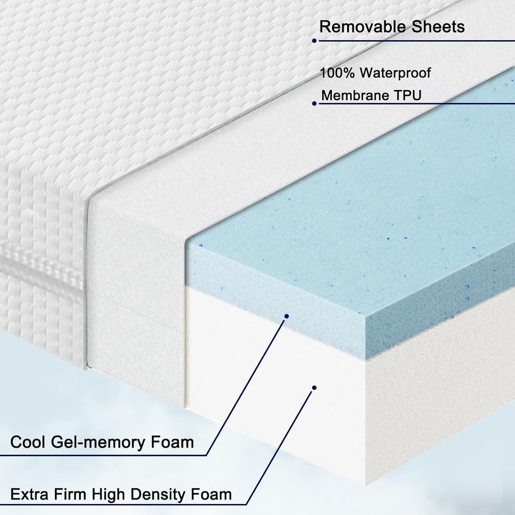 Baby Bassinet Mattress, 47 x 23.6 Dual Sided Gel Memory Foam Mattress with Waterproof, Removable Ice Silk