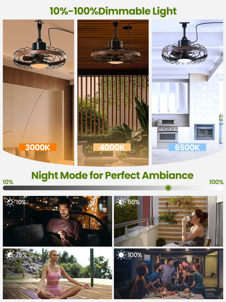 18 Inch Ceiling Fan Smart APP & Remote Control, 6 Speeds, 3 Color Temperatures, Gazebo Lights Outdoor Ceiling Fans for Patio Waterproof,Porch