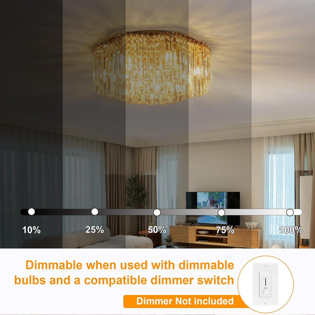 Flush Mount Crystal Chandelier, 24 inch Modern Crystal Ceiling Lights with Warm White Light Bulb (2700K), Flush Mount
