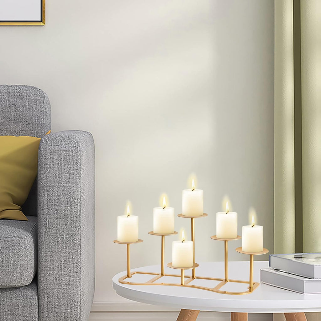 Fireplace Candelabra Fireplace Candle Holder for Inside Fireplace - 6 Arms Gold Candle Stand for Pillar Candles