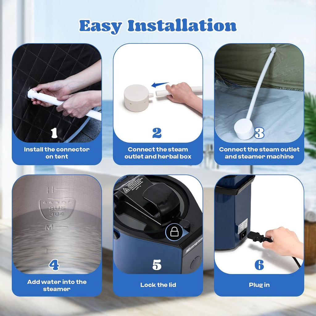 Portable Sauna Steamer, 3L Locking Steamer Machine with Remote Control