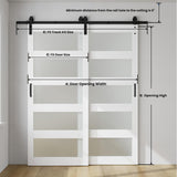 36in x 84in Double Glass Sliding Barn Door with 6.6FT Bypass Sliding Barn Door Hardware Kit, 5-Panel