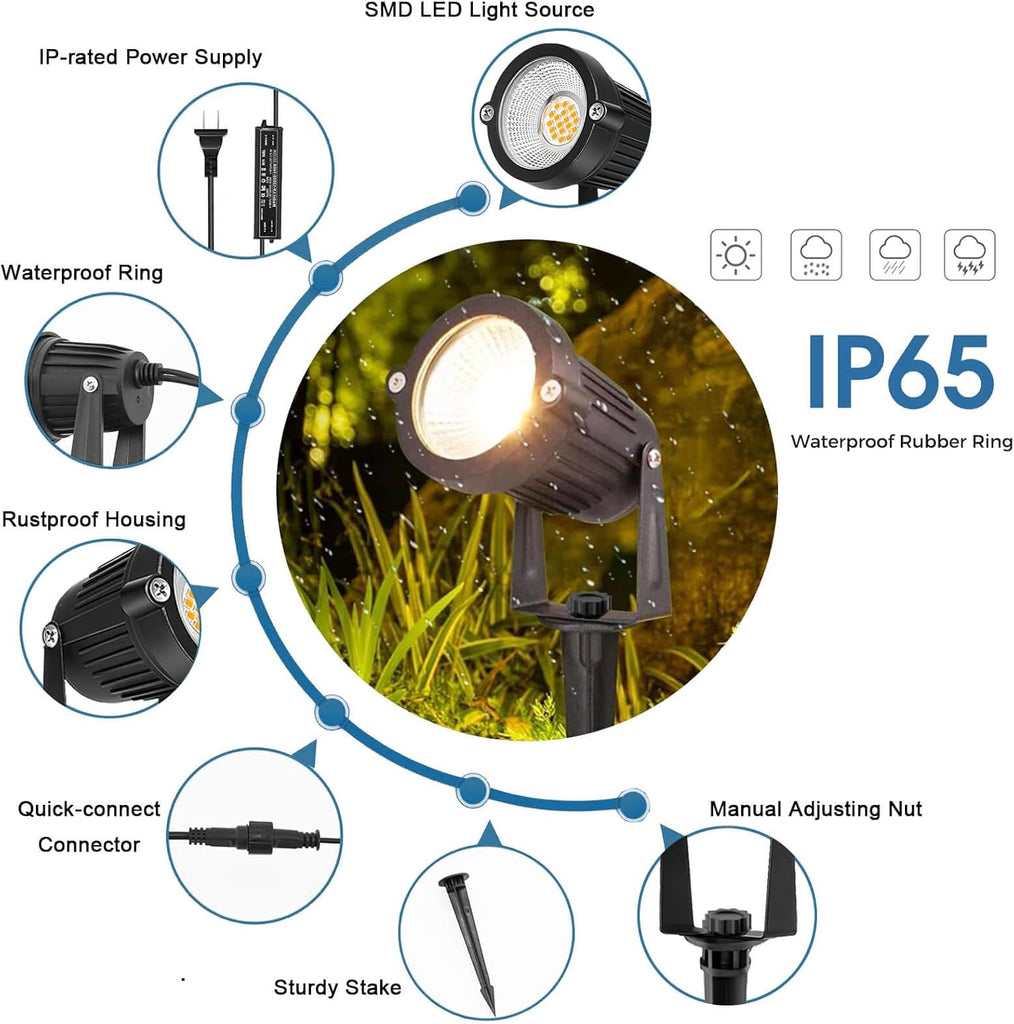 Low Voltage Landscape Lighting, 12V LED Lamps Outdoor Landscape Spotlights Outside Graden Pathway Lights, Plug in