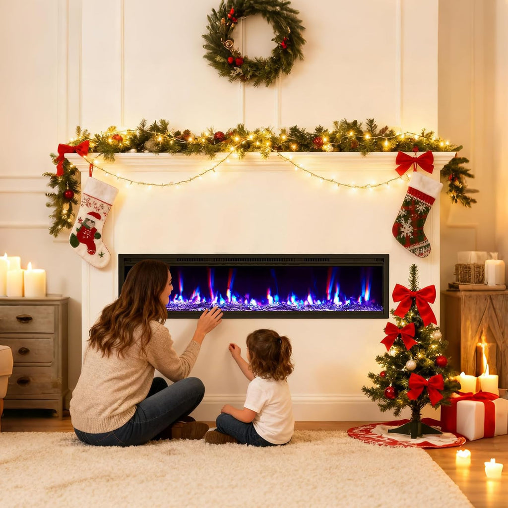 50 in Electric Fireplace Wall Mounted/Recessed with Remote Control