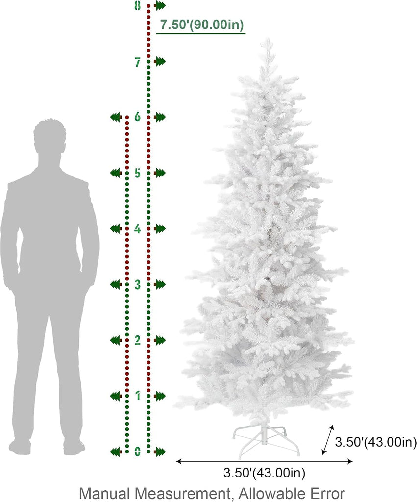 Prelit Artificial Christmas Tree, 6 to 7 ft, Slim Flocked Christmas Tree, Elegant White Frostfall Fir
