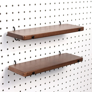 2 Pcs Walnut Finish Wooden Pegboard Shelf for 1/4" Metal Pegboard