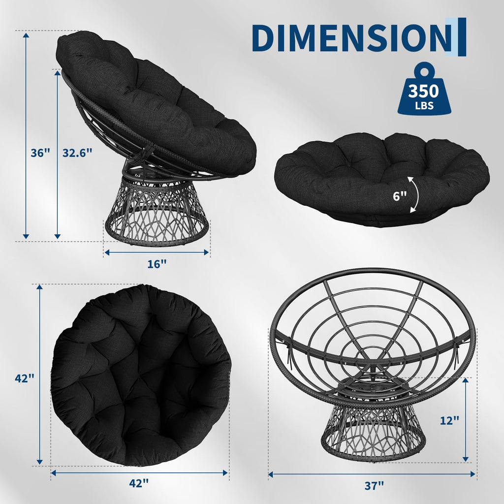 40" Ergonomic Wicker Papasan Chair with Extra-Thick Soft Cushion