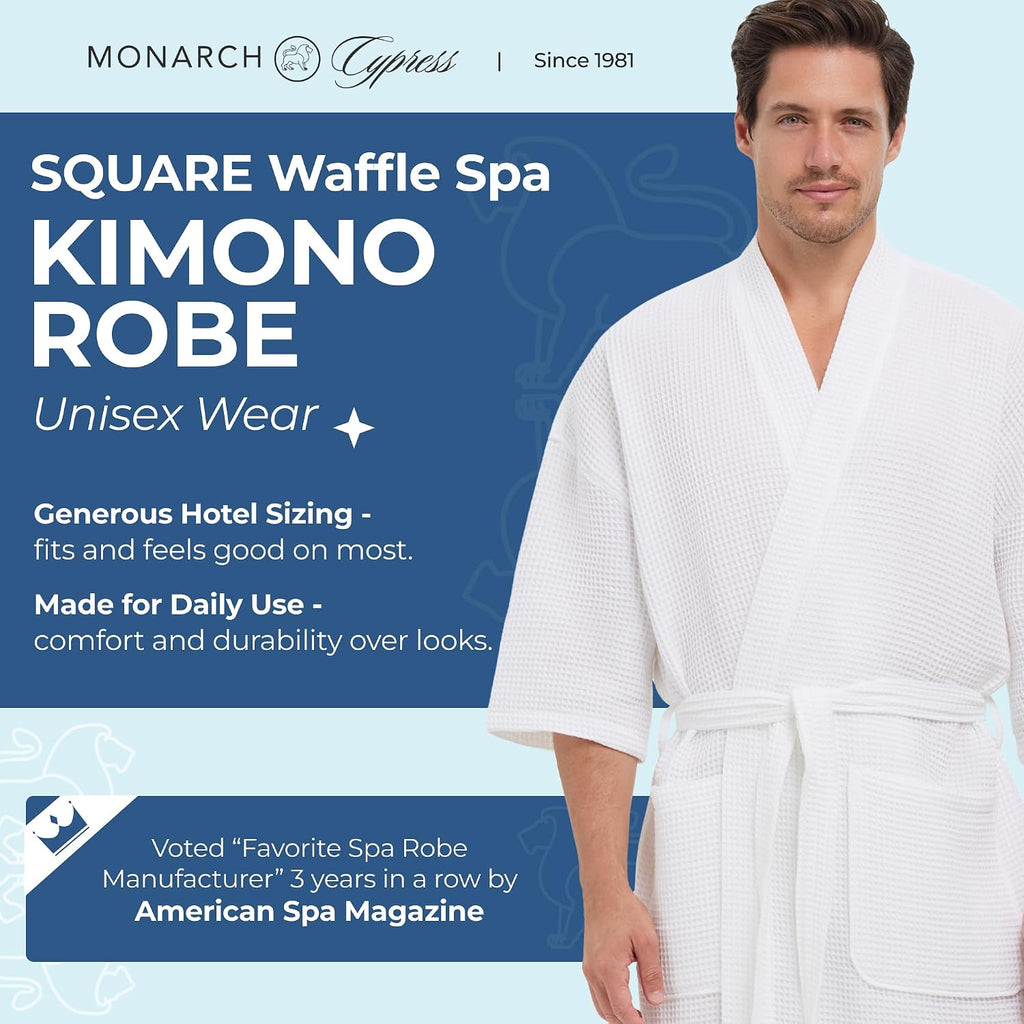 Square Waffle Spa Kimono Robe for Men or Women | Soft Lightweight Textured Fabric with Classic Kimono Design
