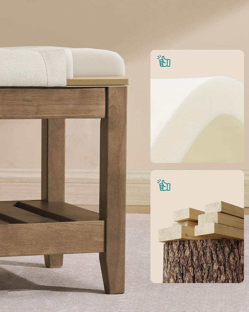 Entryway Storage Bench with Solid Wood Frame, Console Table with Storage, Sofa Table, Ottoman with Tufted Cushion