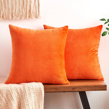 Fall Orange Throw Pillow Covers Decorative Velvet Set of 2 18x18 Inch Pillow Covers, Soft Burnt Orange Pillowcases