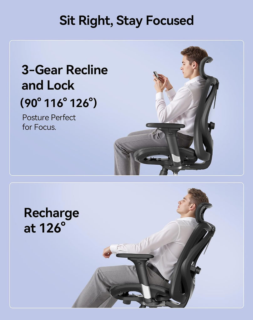 M57 Ergonomic Mesh, High Back Home Desk Chair with 3D Armrests, Lumbar Support and Adjustable Headrest, Comfortable