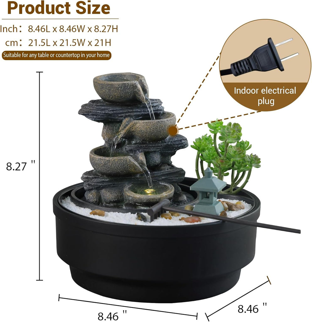 Natural Rocks Tabletop Water Fountain Indoor Water Fountains with 4-Tier Soothing Sound Desktop Waterfall with DIY