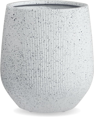 21" H x 19" D Premium Corso Fiberstone Planter - Speckled White | 15" Pot Opening, Ribbed, Included 2 Extra Coco