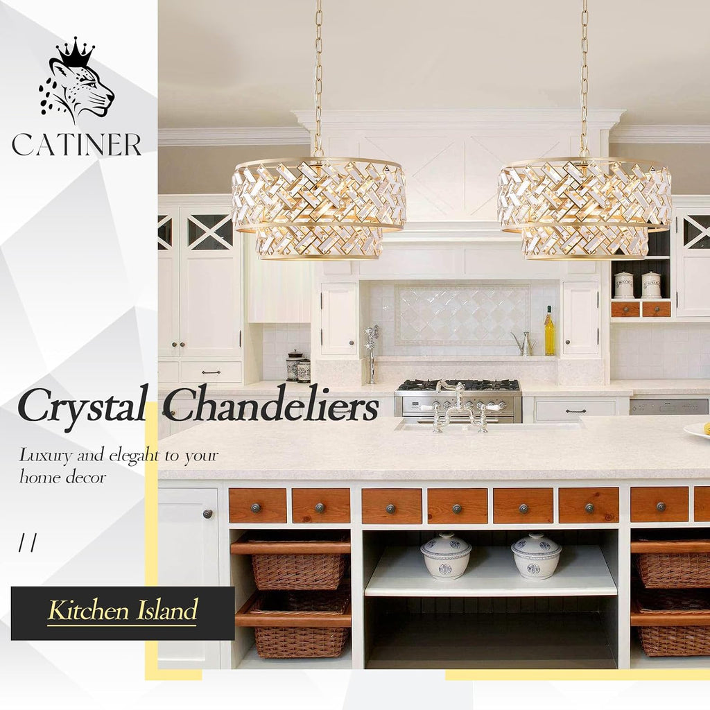 20'' Modern Gold Crystal Chandelier Luxury Semi Flush Mount Ceiling Light Fixtures 6-Lights Round Crystal Pendant