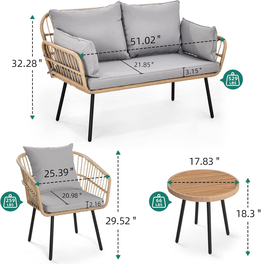 4 Pieces Patio Furniture Set, Outdoor Wicker Patio Conversation Set