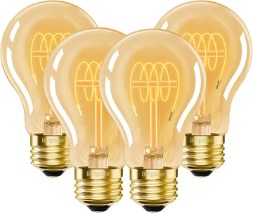 A19 Vintage LED Edison Light Bulbs 40 Watt, 4-Pack Dimmable A19 4W 2200K Amber Warm Light Bulbs, E26 Base, 4W Equal