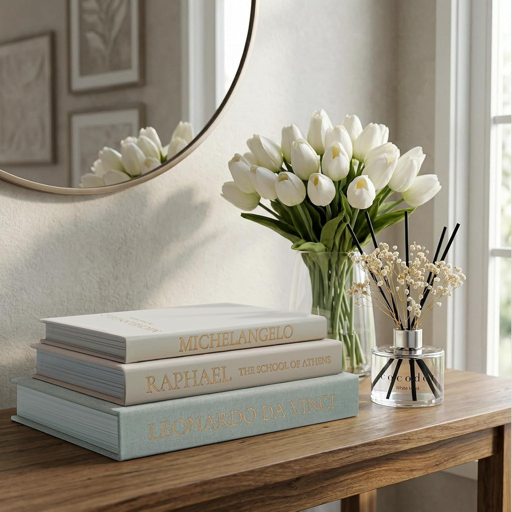 Linen Faux Book Box Set of 3, Decorative Books for Shelves, Fake Books for Decoration with Secret Compartment, Modern