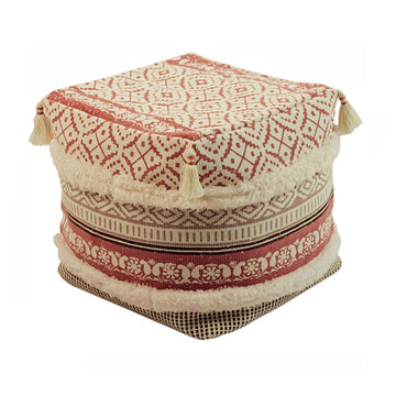 Decoration Pouf Cover Unstuffed Square Washable, Red, 18x18in