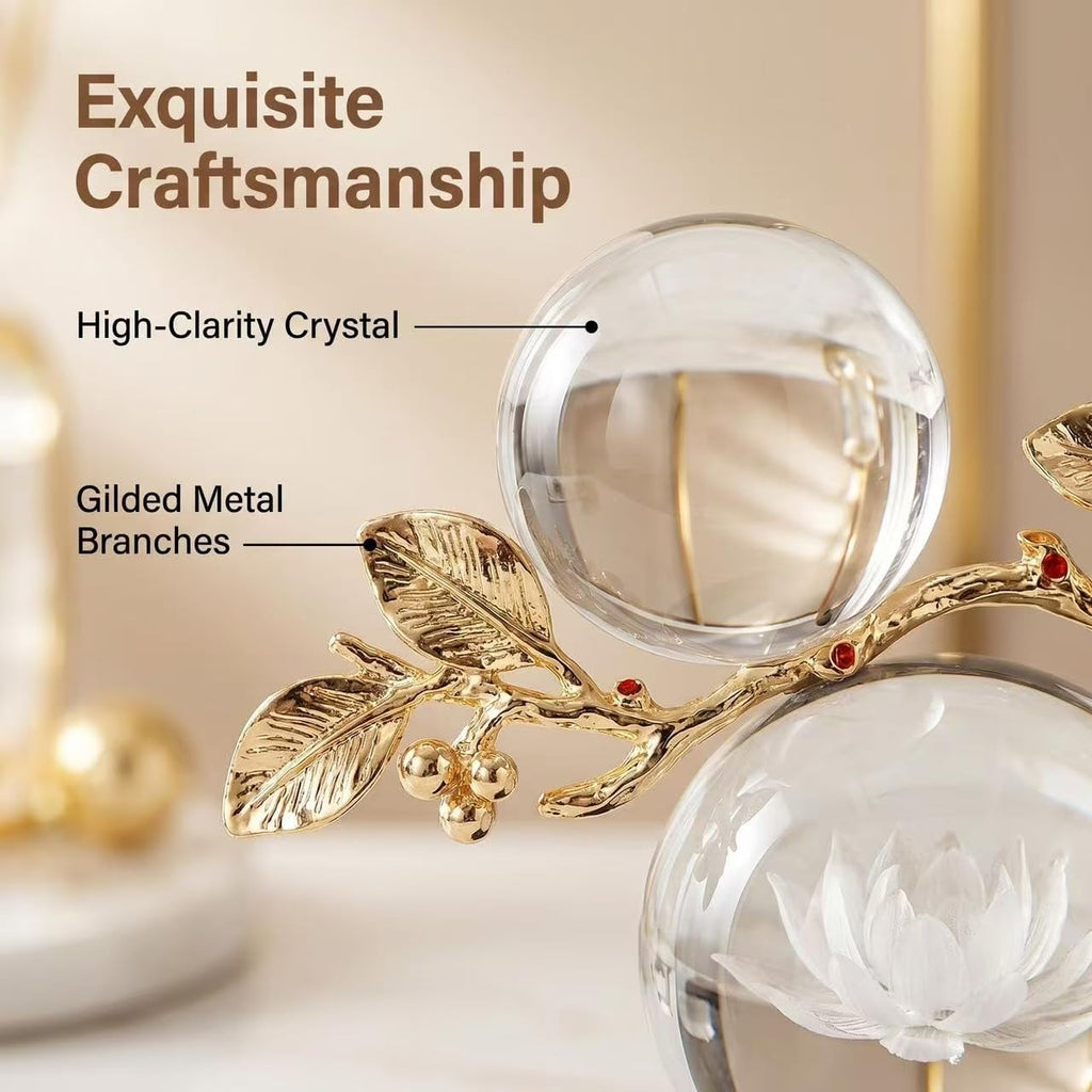 Clear Glass Sculpture, Handmade Gold Metal Branch Decorative Statue | Minimalist Desk Sculpture Decor, Tabletop