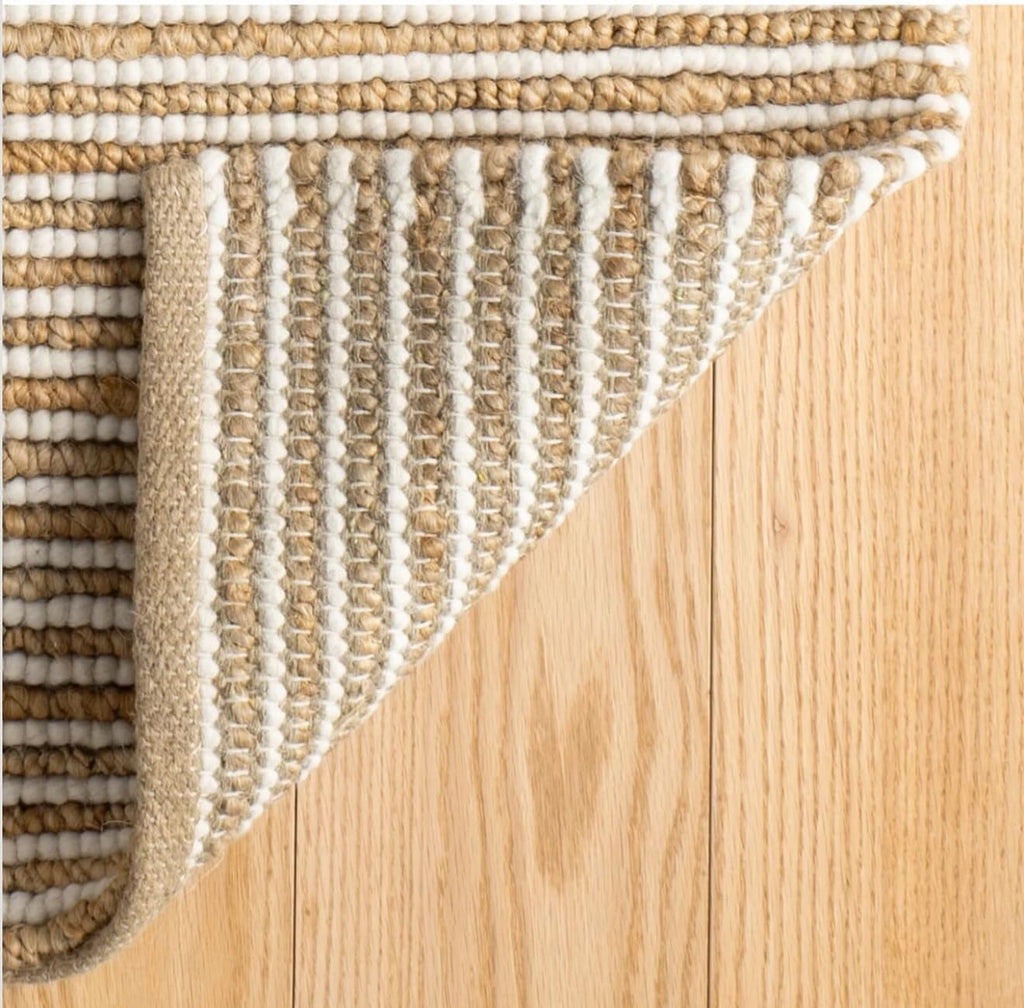 Area Rug 2x3 feet - Premium Wool and Jute Blend Handwoven Rugs - Natural Fiber Chunky Stripe Design 