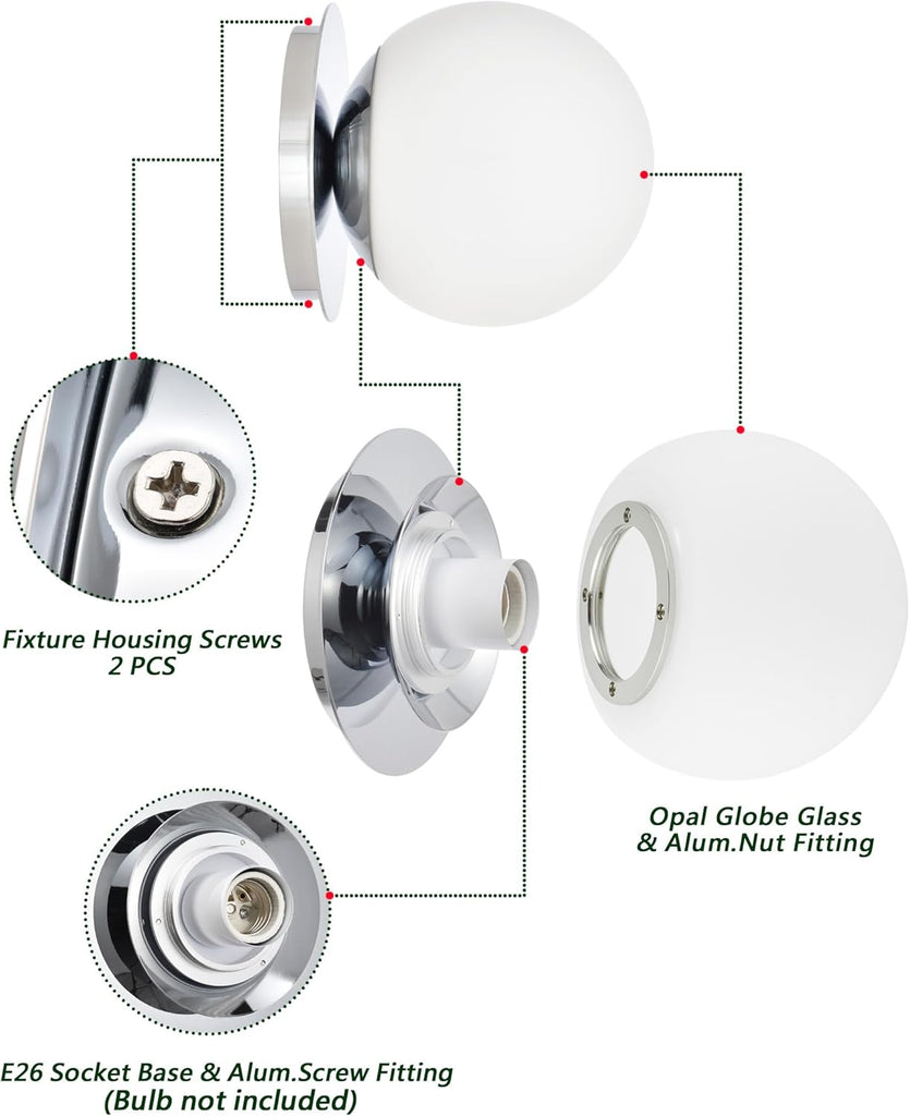 Chrome Wall Sconces, 1 Light Modern Globe Sconce, Wall Light Bathroom Living Room & Hallway Vanity Lighting, Ceiling