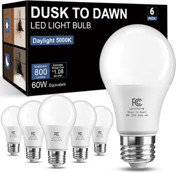 Outdoor Dusk to Dawn Sensor LED Light Bulbs,60W Daylight Porch Outside