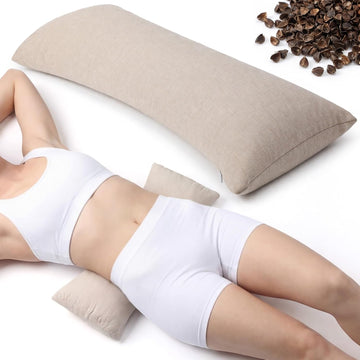 Buckwheat Lumbar Support Pillow for Bed Sleeping, Ergonomic Curved Neck Waist Pillow for Lower Back Pain Relief