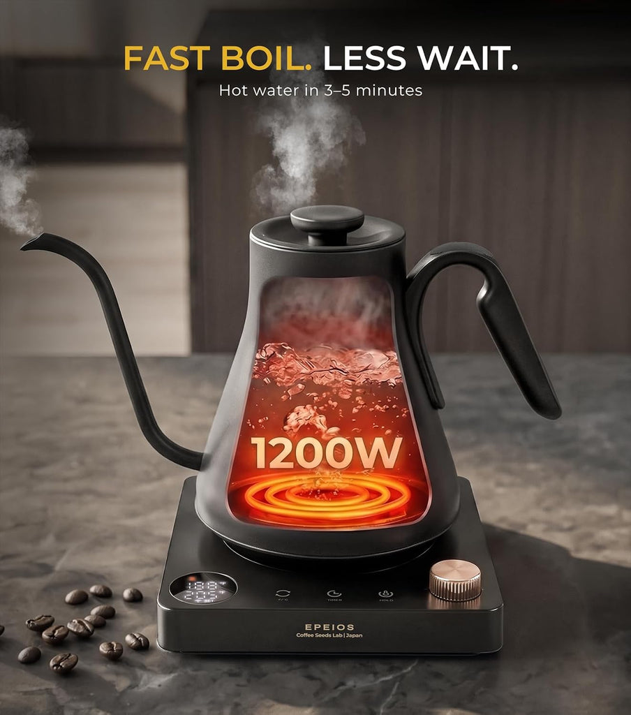 Gooseneck Electric Kettle 1°F Temperature Control,1200W,0.9L,Black