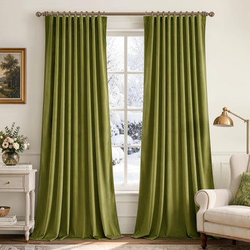 Moss Green Velvet Back Tab Blackout Curtains W52 X L84 Inches
