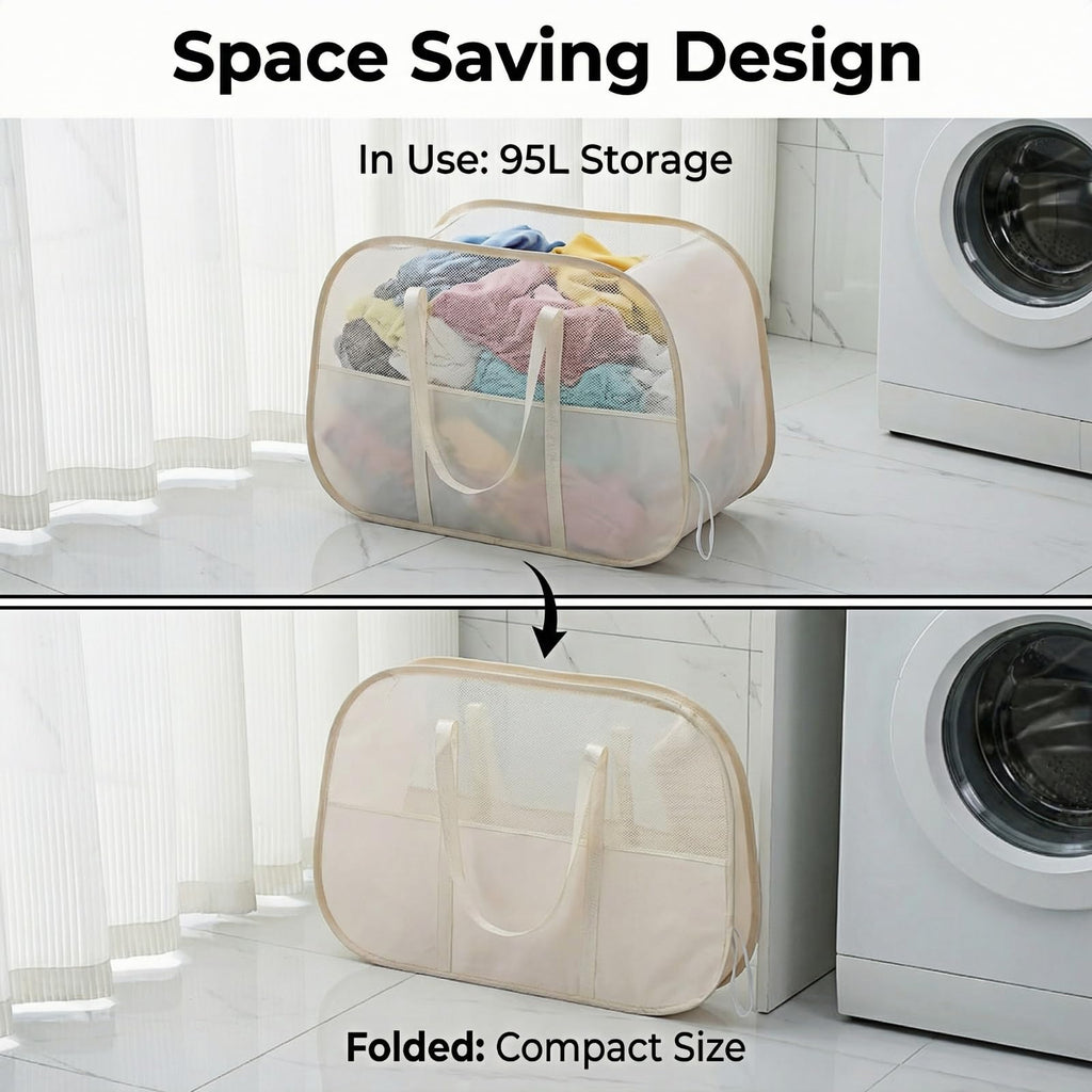 Foldable Laundry Basket with Mesh Window