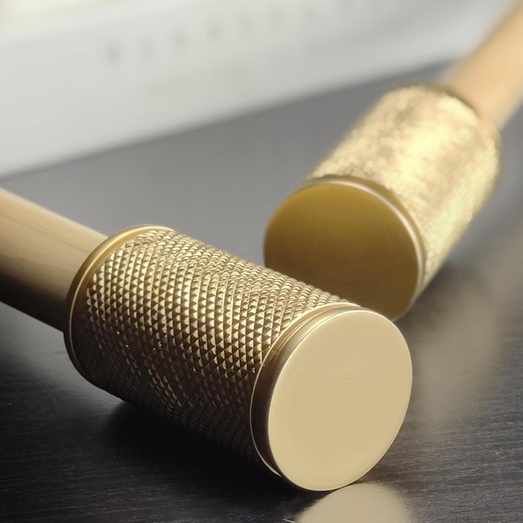 Decorative Curtain Rod Finials, Polyresin Gold Knurled Design Finials, Set of 2, Compatible with 1 inch Diameter