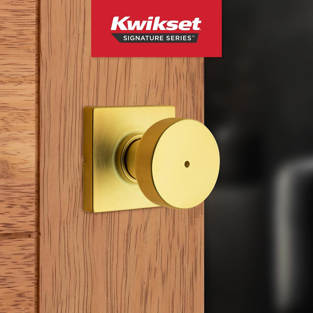Pismo Interior Privacy Door Knob with Lock, Door Handle , Satin Brass, Square, Keyless Turn Lock Doorknob