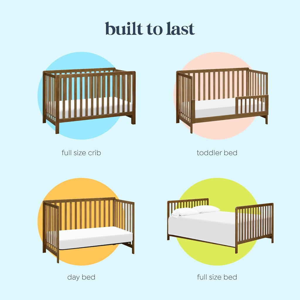 Low-Profile 4-in-1 Baby Crib, Walnut | GREENGUARD Certified Crib Convertible to Toddler Bed, Daybed & Full-Size