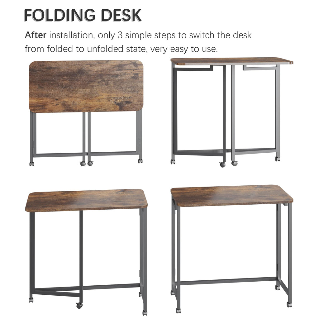 27.5" Mobile Small Rolling Computer Desk, Folding Laptop Cart Table with Wheels, Portable Office Desk for Small Space