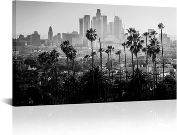 City Canvas Wall Art Los Angeles Downtown Picture Print Black and White LA Cityscape Painting for Wall Decor Framed