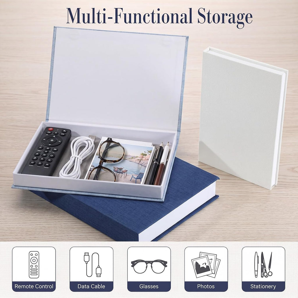 4 Pcs Linen Covered Decorative Books Coastal Home Decor for Coffee Table Aesthetic Blue Book Storage Boxes with