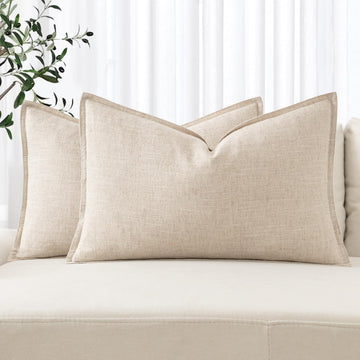 Decorative Linen Lumbar Pillow Covers 12x24 Inch Natural Beige