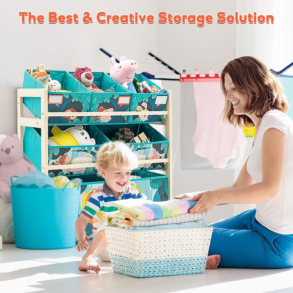 Toy Storage Organizer 6 Bins Wood Shelf with Dinosaur Design | toy rack storage bin organizer wooden bookshelf