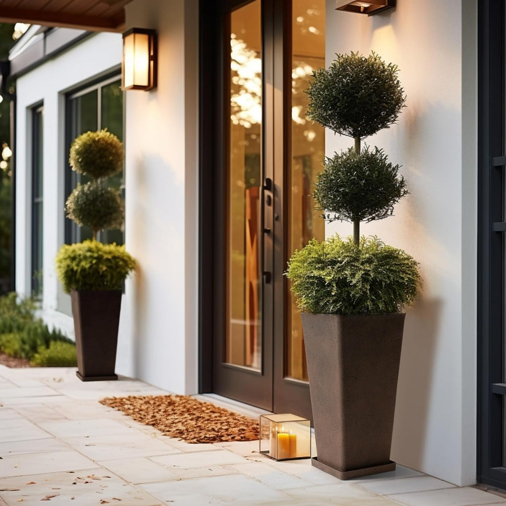 Tall Outdoor Planters Set of 4, 26 inch Large Tapered Square Planters for Indoor/Outdoor Plants, Large Outdoor Flower