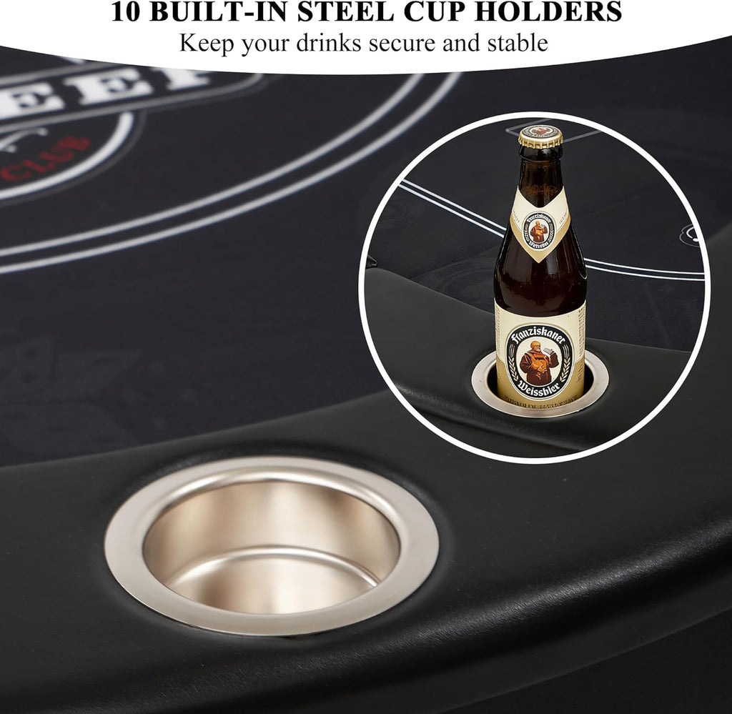10 Player Poker Table Foldable, 84" Folding Blackjack Texas Holdem Table, Portable Casino Leisure Card Board Game