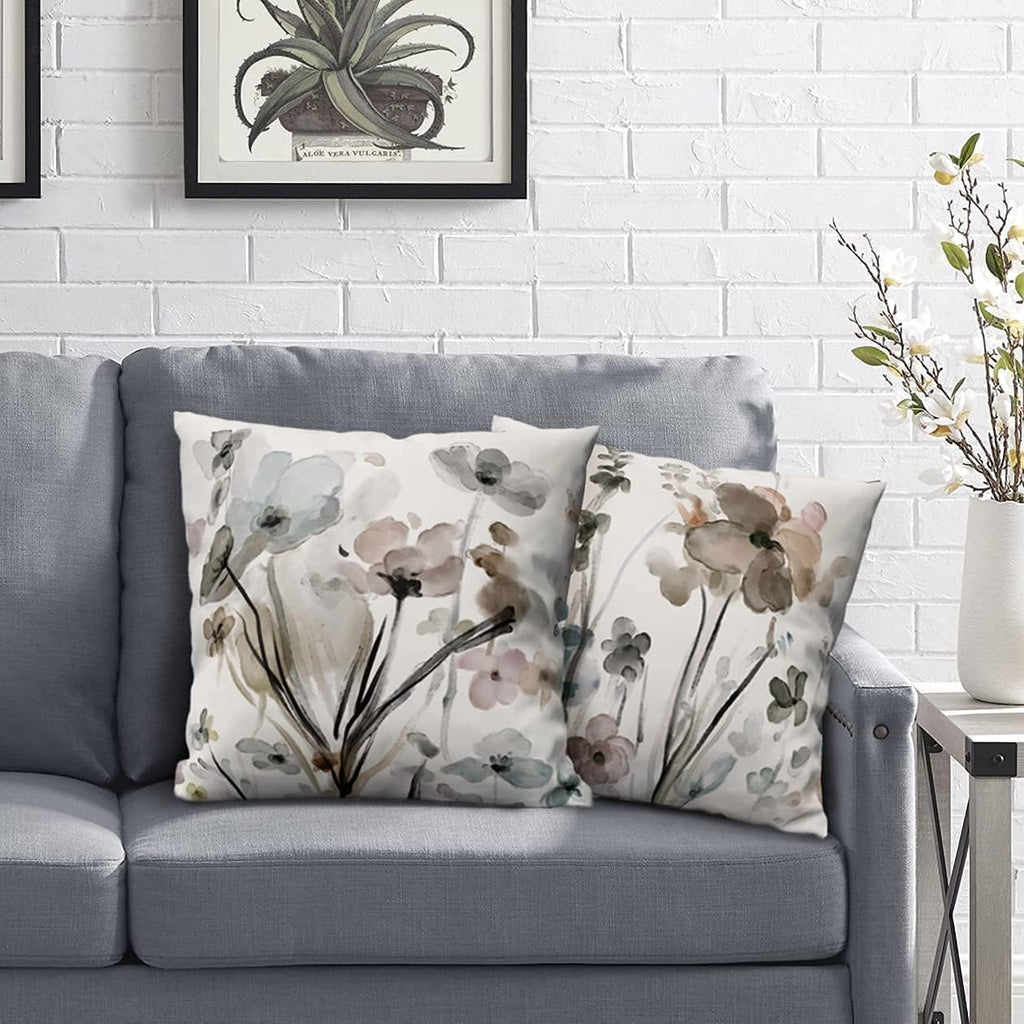 KKVEE Flower Throw Pillow Covers 18x18 Set of 2, Flowers Pillow Cushion Cases, Modern Decorative Square Pillowcases