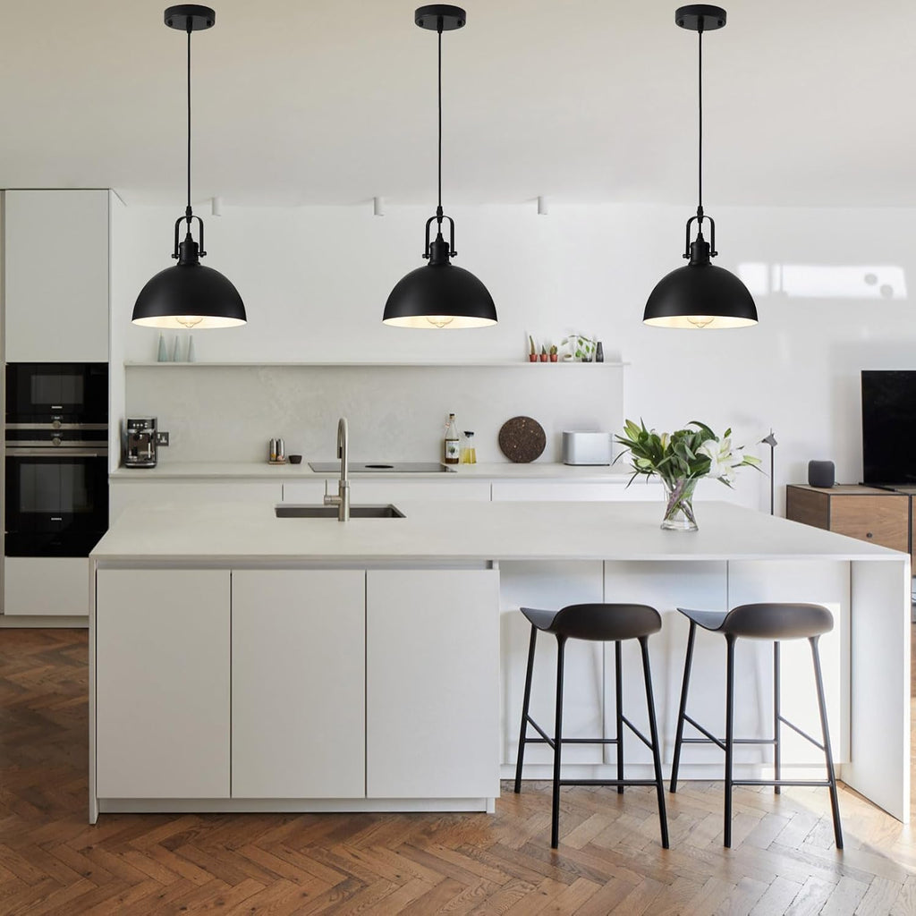 Farmhouse Pendant Lights Kitchen Island 3 Pack, Matte Black Modern Hanging Light Fixtures, Industrial Ceiling Pendant