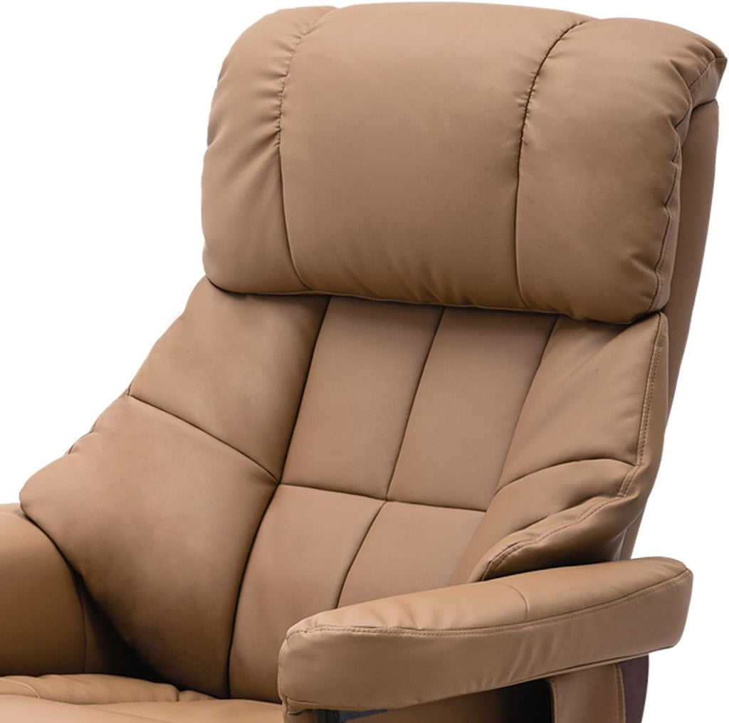 Modern Reclining Swivel Lounge Chair and Ottoman — Cognac Faux Leather