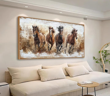 Framed Horses Wall Art - Brown Horse Canvas Pictures Animal Wall Decor Running Horses Painting Prints Artwork Bedroom